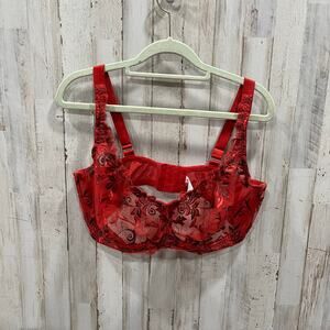 Soma Red Floral Lace Sensous Unlined Bra Womens 40DDD Sexy Support Plus